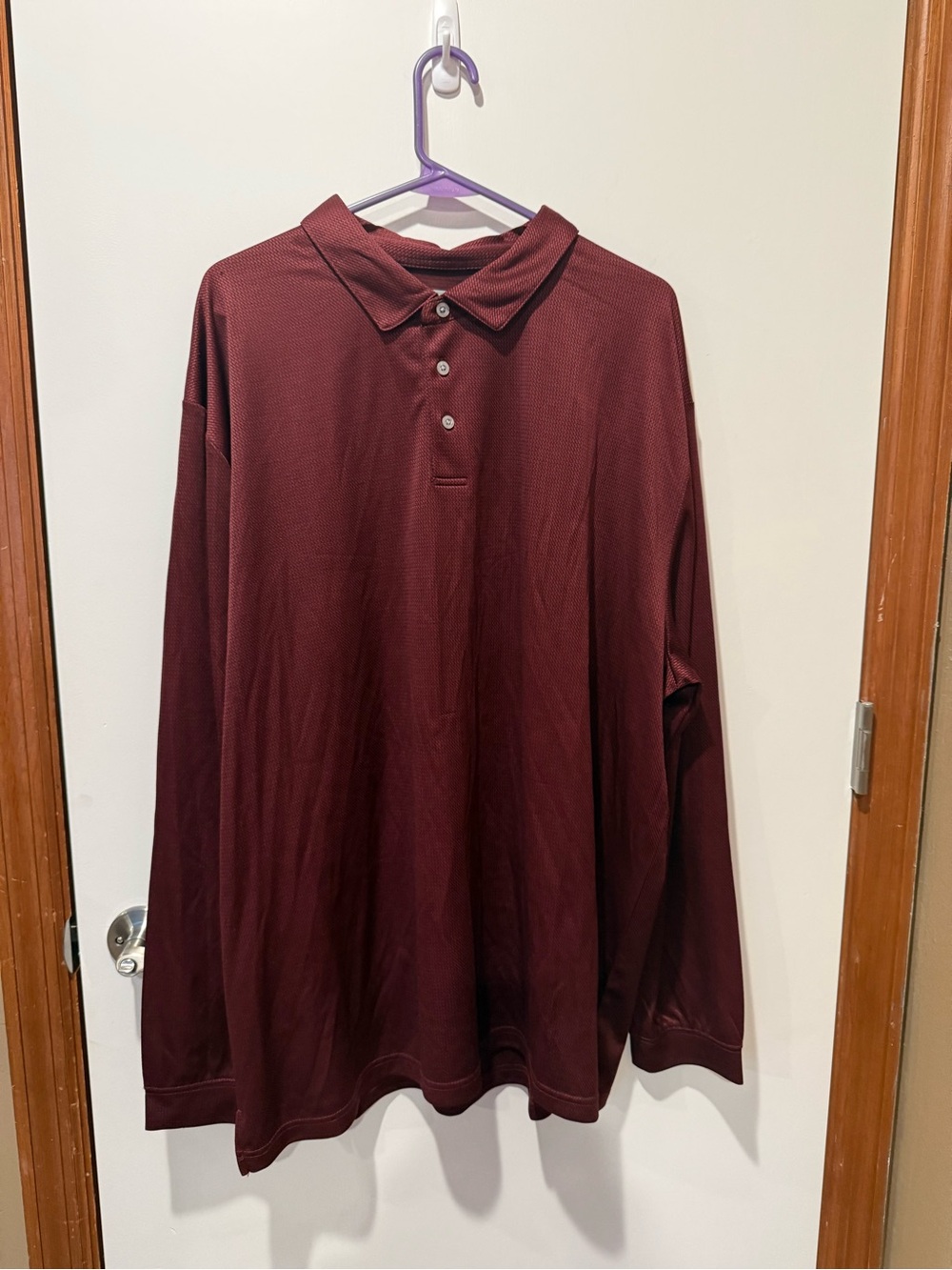 PGA Tour men’s long sleeve golf polo shirt burgundy